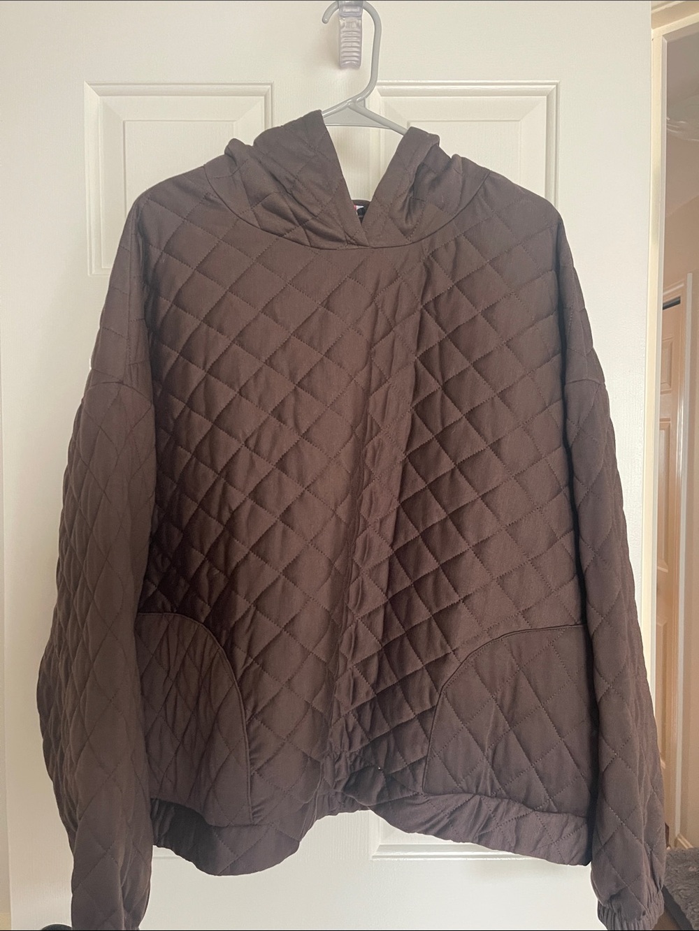 Love Brown Quilted Pullover Hoodie Pockets Size 4X - Picture 10 of 11